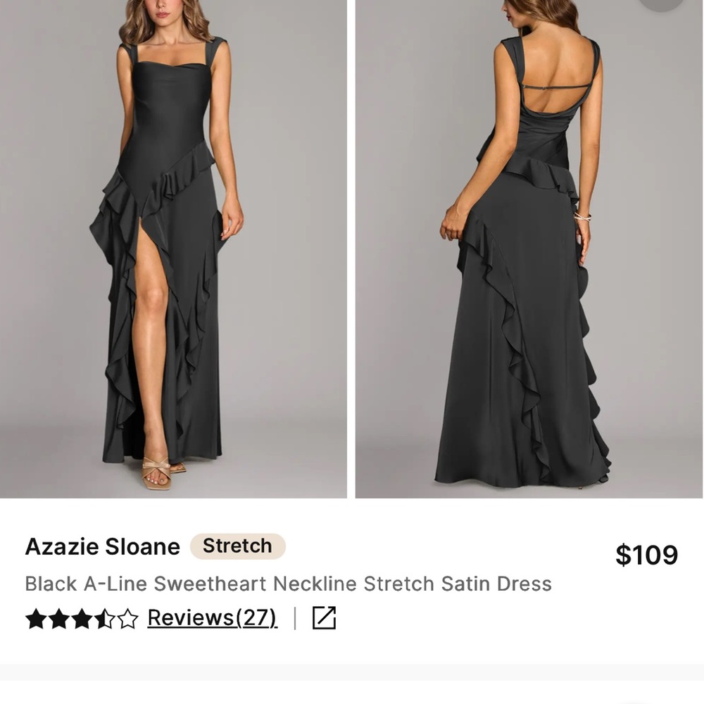 Azazie Black Asymmetrical Ruffle Satin Evening Dress